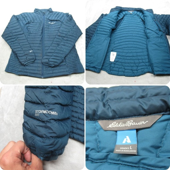 Eddie Bauer Down Jacket Women Large Teal 800 Fill Lightweight Packable Puff READ - Picture 1 of 15